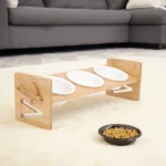 Tieker Bamboo Base Pet Feeder Ceramic Pet Bowl for Small Pets Elevated Feeding Bowl Cat and Dog Supplies - Image 5
