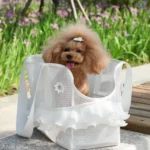 Lightweight Breathable Pet Shoulder Bag Summer Mesh Carrier for Small Pets Fashion Ruffled Mesh Pet Tote Bag - Image 2