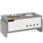 Raised Dog Bowls with Stand, 3 Height Adjustable Dog Feeding Storage Station with Slow Feeder Mat, 2 x 2000mL Stainless Steel