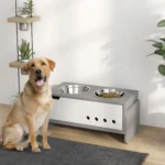 Raised Dog Bowls with Stand, 3 Height Adjustable Dog Feeding Storage Station with Slow Feeder Mat, 2 x 2000mL Stainless Steel - Image 2