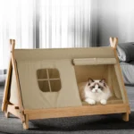 Cat Bed with Window Wooden Cat Tent Bed Elevated Pet House Dogs Bed with Stable Frame Pet Supplies Safe Comfortable Cat Bed - Image 3