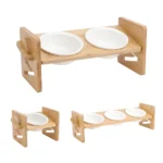 Tieker Bamboo Base Pet Feeder Ceramic Pet Bowl for Small Pets Elevated Feeding Bowl Cat and Dog Supplies - Image 6