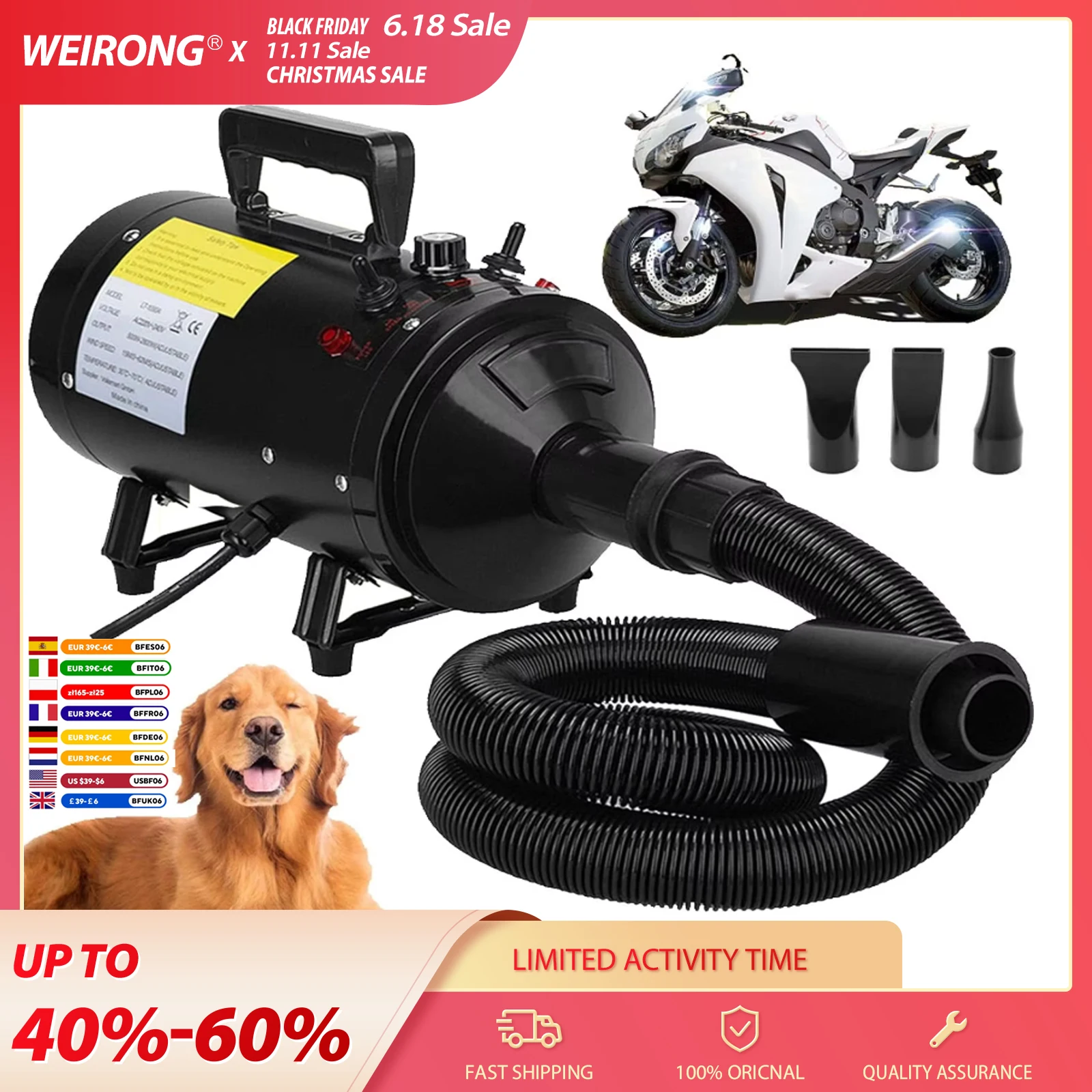 Sb2bd6e23ee3a443e9fe073cdfbf9308dy.webp VickyHome Motorcycle Car Bike Vechicle Power Dryer, Portable Blower & Blaster Pet Dog Grooming Dryer- Dry and Dust - Image 1