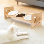 Tieker Bamboo Base Pet Feeder Ceramic Pet Bowl for Small Pets Elevated Feeding Bowl Cat and Dog Supplies - Image 2