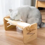 Tieker Bamboo Base Pet Feeder Ceramic Pet Bowl for Small Pets Elevated Feeding Bowl Cat and Dog Supplies - Image 4
