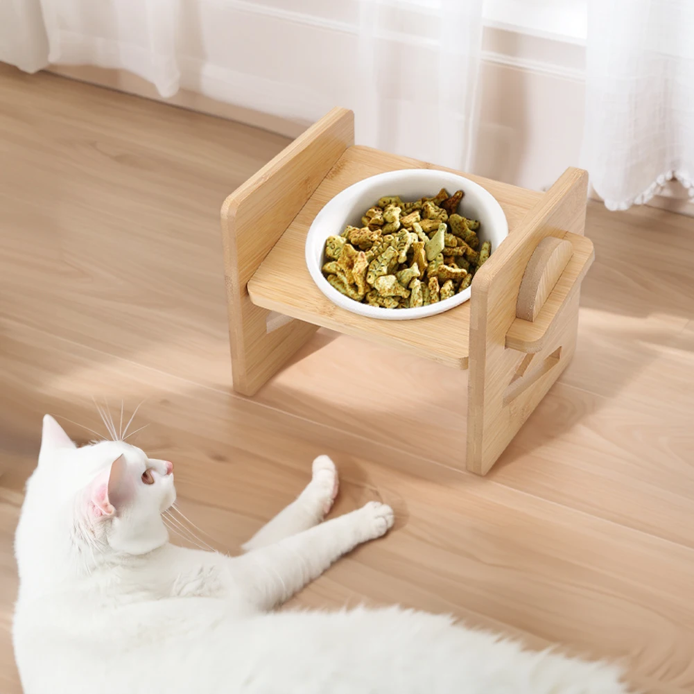 Scec442ed61ea4272bb6e01f9fd97201dN.webp Tieker Bamboo Base Pet Feeder Ceramic Pet Bowl for Small Pets Elevated Feeding Bowl Cat and Dog Supplies - Image 1