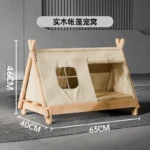 Cat Bed with Window Wooden Cat Tent Bed Elevated Pet House Dogs Bed with Stable Frame Pet Supplies Safe Comfortable Cat Bed - Image 7
