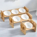 Tieker Bamboo Base Pet Feeder Ceramic Pet Bowl for Small Pets Elevated Feeding Bowl Cat and Dog Supplies - Image 3