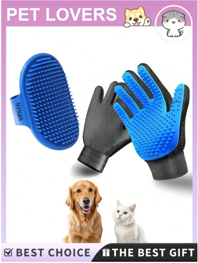 S1c6663fac373400f879dfca9a3c364b1d.webp Pet Grooming Glove and Bath Brush Set - Image 1